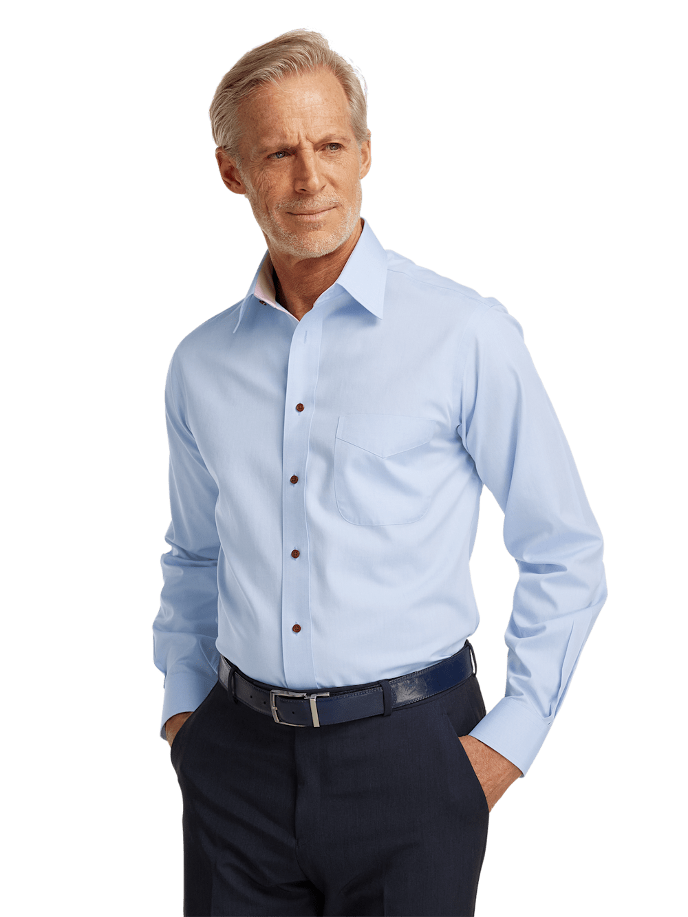 Alternate Image of Non-iron Cotton Solid Dress Shirt With Contrast Trim-1