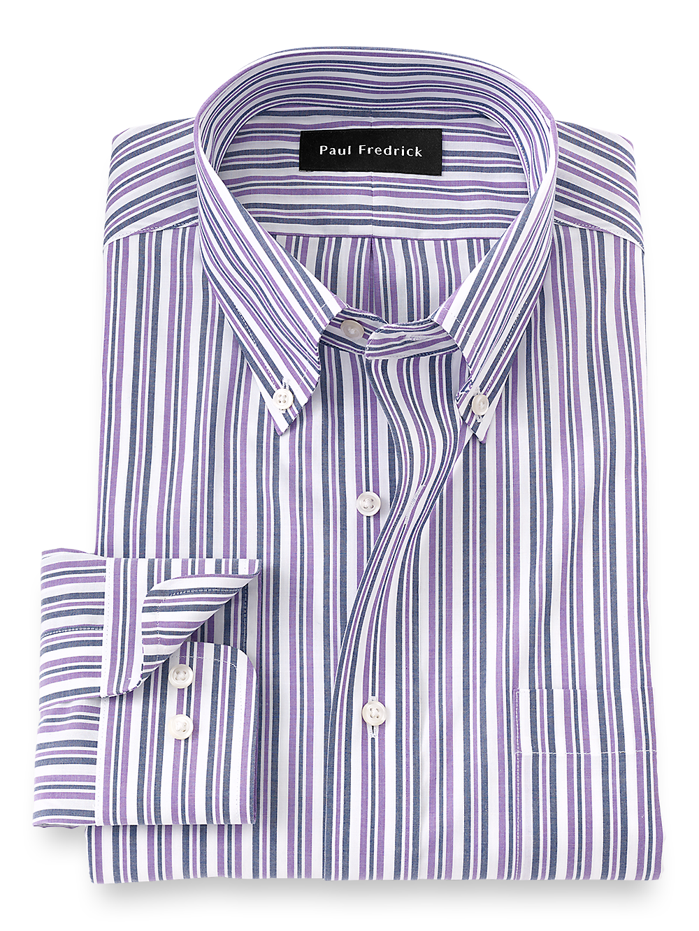 Product Image of Non-iron Cotton Stripe Dress Shirt-Navy/Purple