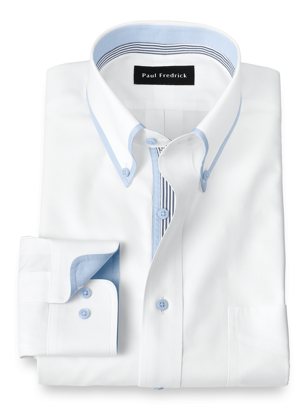 Product Image of Non-iron Cotton Solid Dress Shirt With Contrast Trim-White