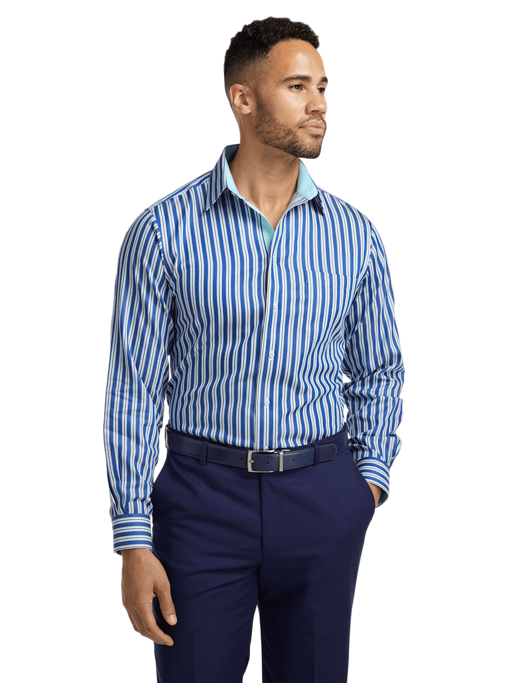 Alternate Image of Non-iron Cotton Stripe Dress Shirt With Contrast Trim-1