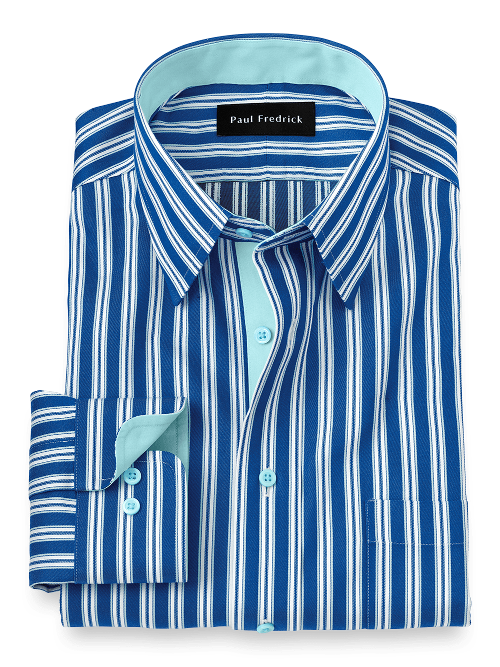 Product Image of Non-iron Cotton Stripe Dress Shirt With Contrast Trim-Blue/Seafoam