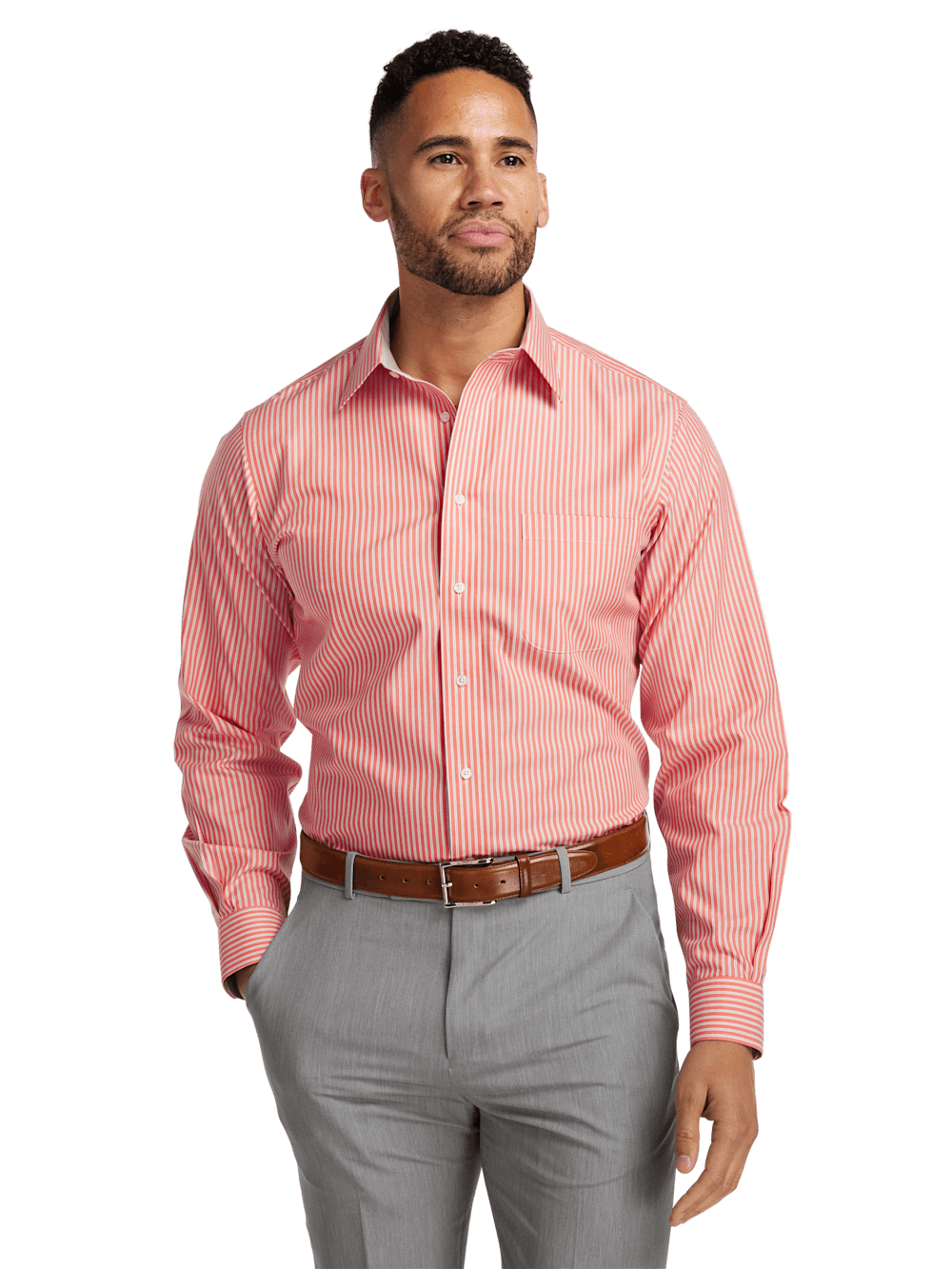 Alternate Image of Non-iron Cotton Stripe Dress Shirt With Contrast Trim-1