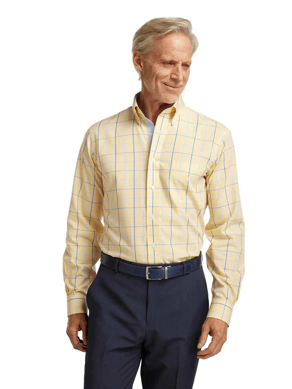 Alternate Image of Non-iron Cotton Windowpane Dress Shirt With Contrast Trim-1