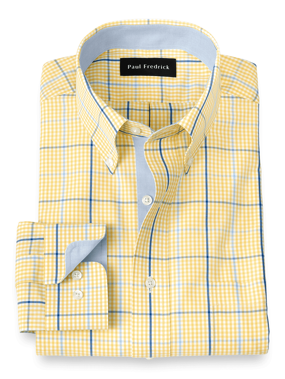 Product Image of Non-iron Cotton Windowpane Dress Shirt With Contrast Trim-1