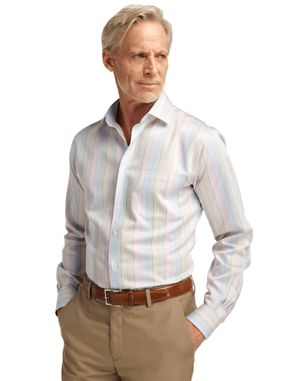 Alternate Image of Non-iron Cotton Stripe Dress Shirt With Contrast Trim-1