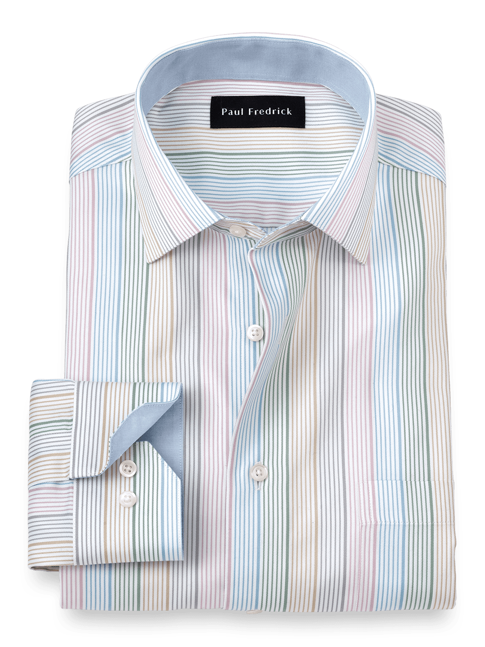 Product Image of Non-iron Cotton Stripe Dress Shirt With Contrast Trim-Multi