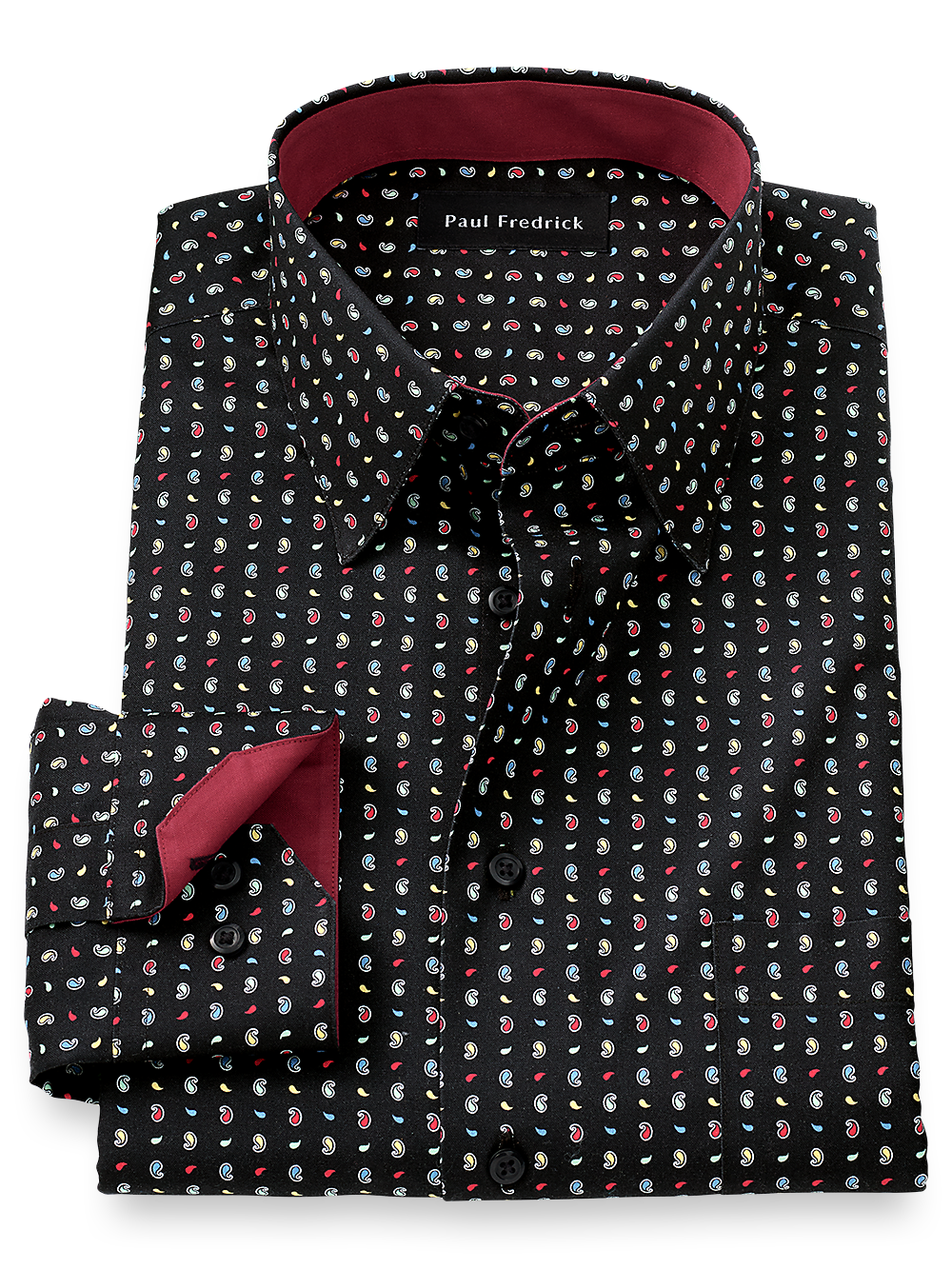 Product Image of Non-iron Cotton Paisley Dress Shirt With Contrast Trim-Black Multi