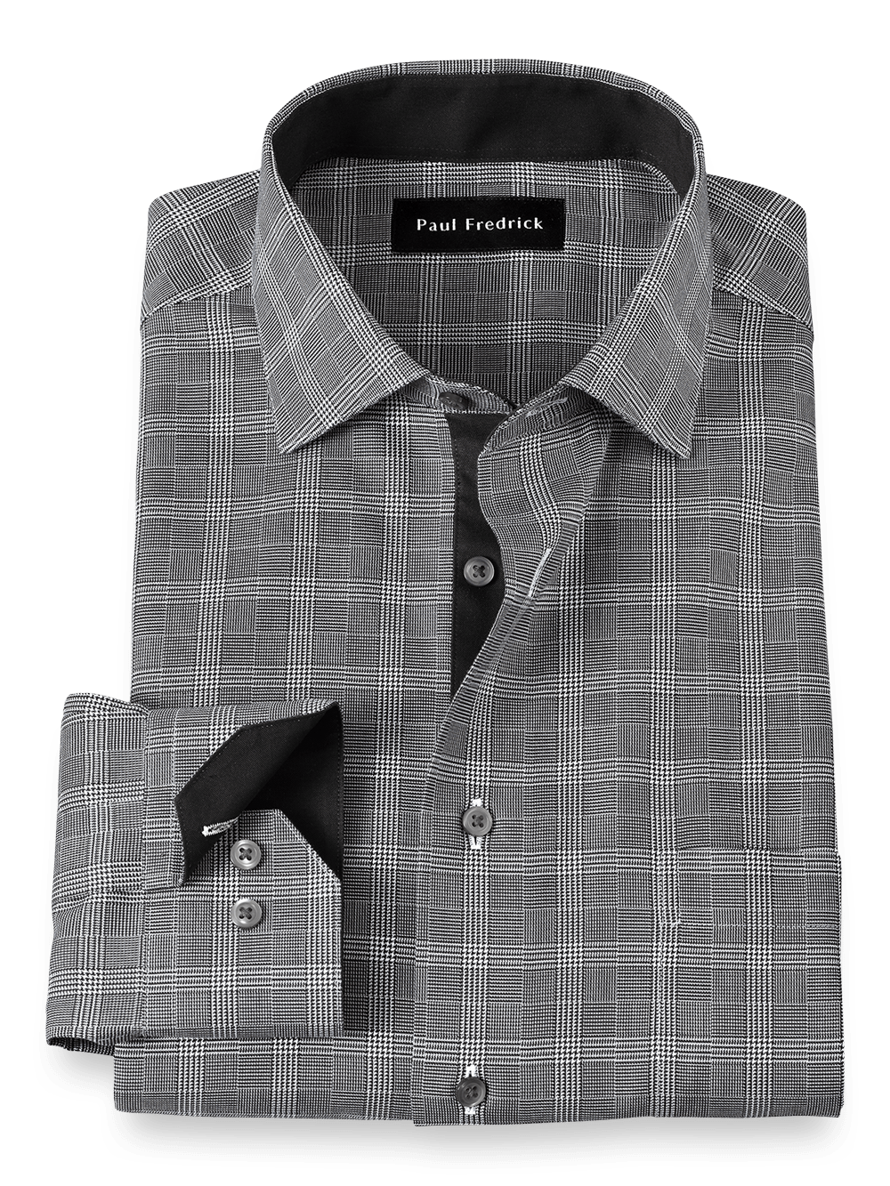 Product Image of Non-iron Cotton Plaid Dress Shirt With Contrast Trim-Black