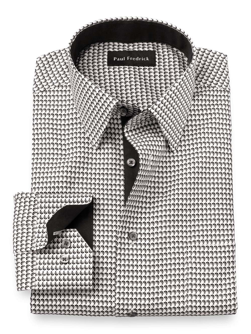Product Image of Non-iron Cotton Houndstooth Dress Shirt With Contrast Trim-Black