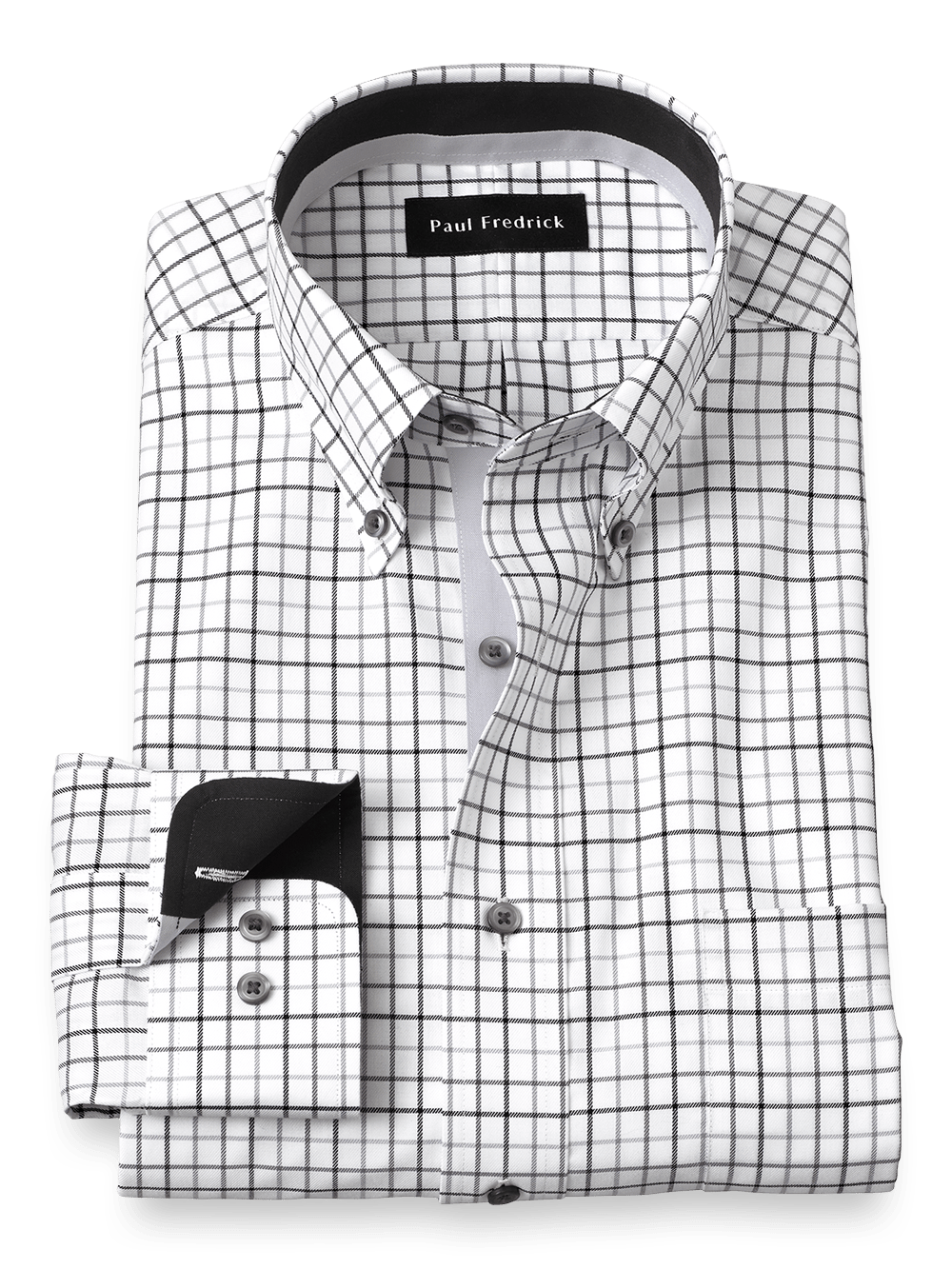 Product Image of Non-iron Cotton Tattersall Dress Shirt With Contrast Trim-Black/Grey