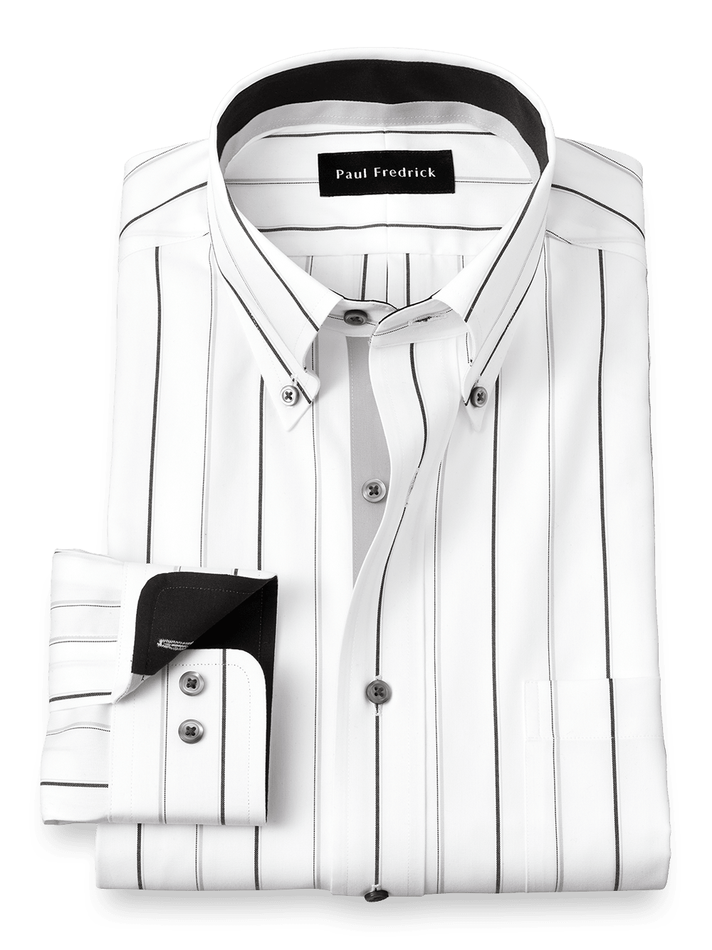Product Image of Non-iron Cotton Stripe Dress Shirt With Contrast Trim-Black/Grey