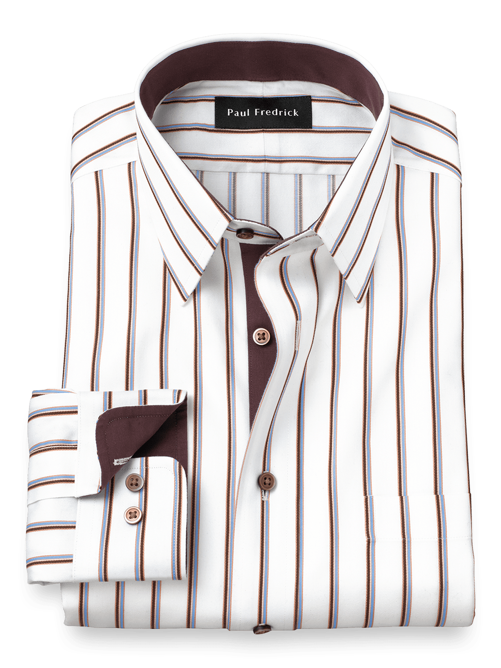 Product Image of Non-iron Cotton Stripe Dress Shirt With Contrast Trim-Blue/Brown