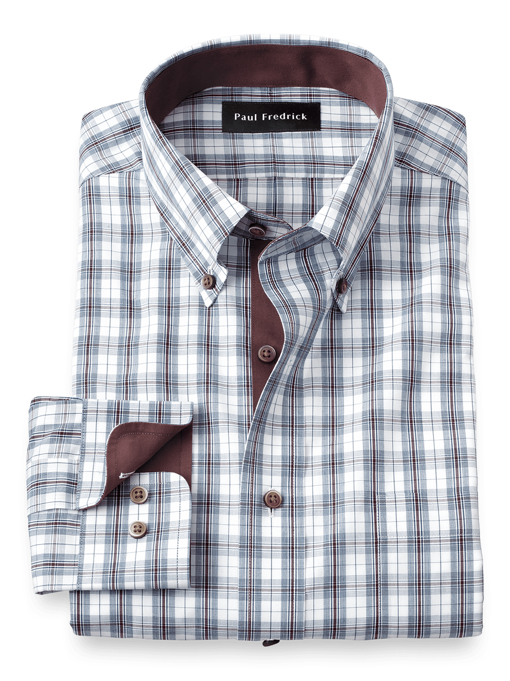 Product Image of Non-iron Cotton Plaid Dress Shirt With Contrast Trim-Teal