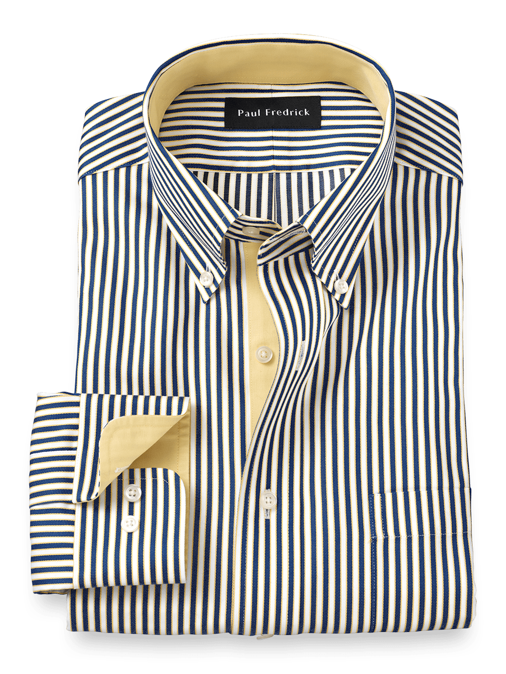 Product Image of Non-iron Cotton Stripe Dress Shirt With Contrast Trim-Cobalt/Yellow