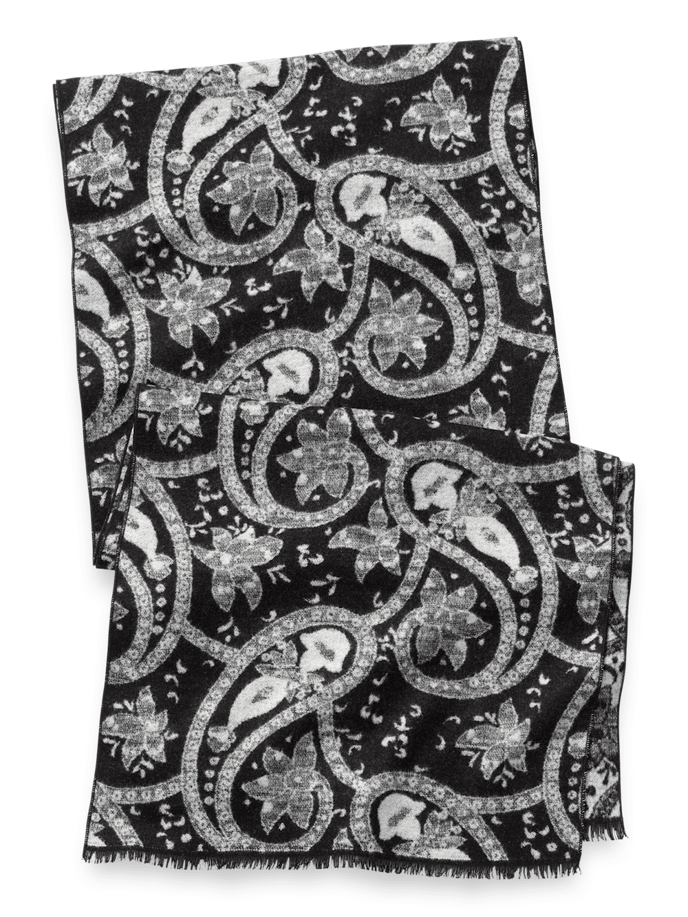 Product Image of Paisley Brushed Silk Scarf-Black/White