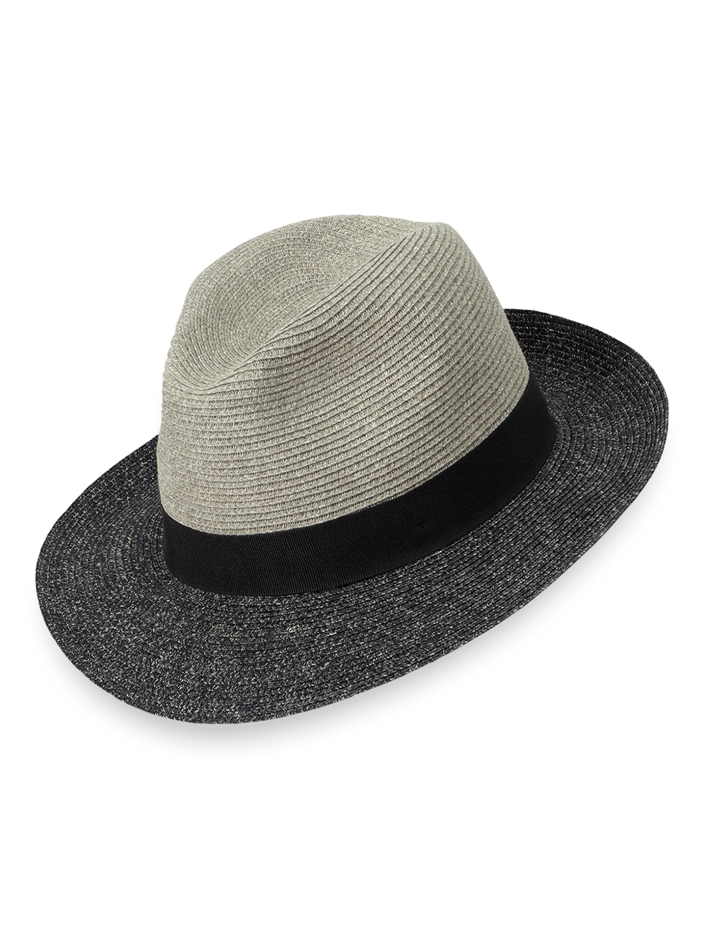 Product Image of Straw Blend Fedora With Ribbon Band-Grey/Black