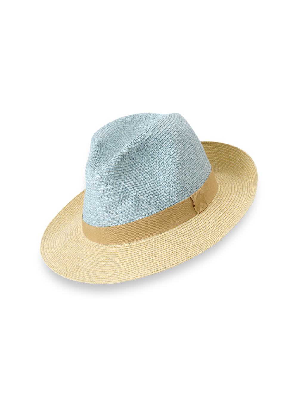 Product Image of Straw Blend Fedora With Ribbon Band-Blue/Tan