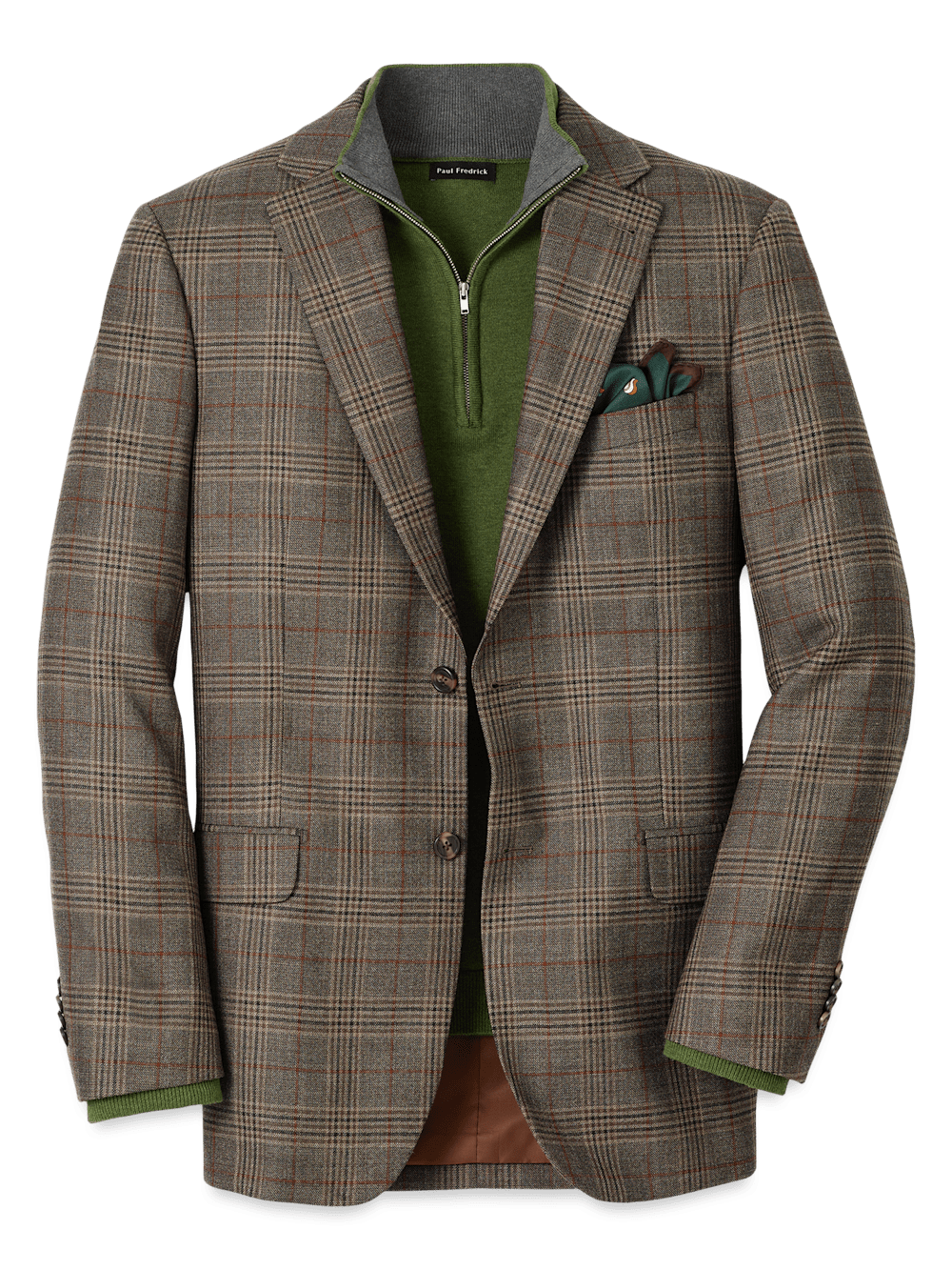 Product Image of Wool Plaid Single Breasted Notch Lapel Sport Coat-Brown