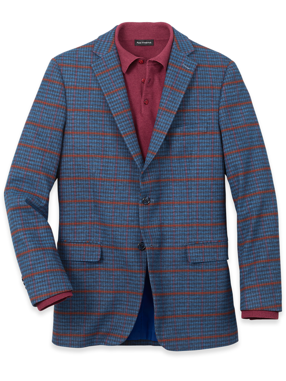 Product Image of Cotton Blend Plaid Notch Lapel Sport Coat-Blue