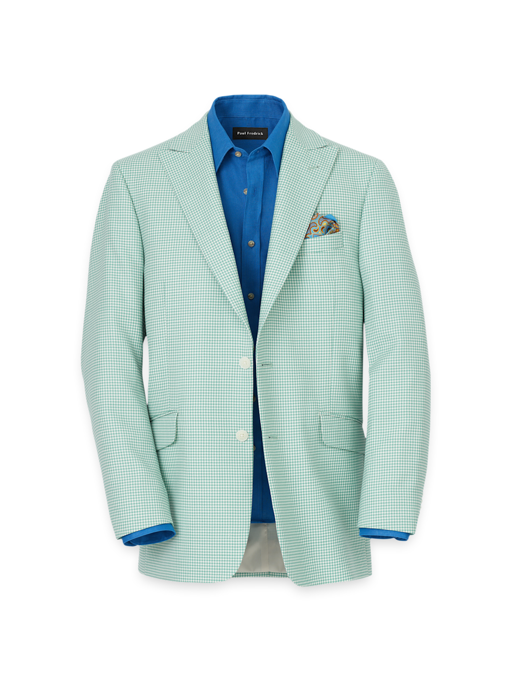 Product Image of Wool Houndstooth Single Breasted Peak Lapel Sport Coat-Aqua