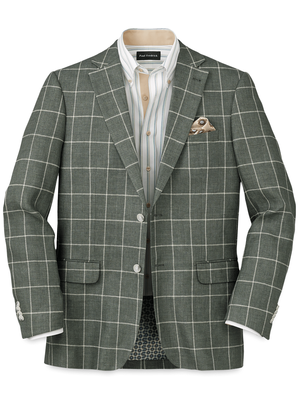 Product Image of Linen Windowpane Single Breasted Notch Lapel Sport Coat-Green