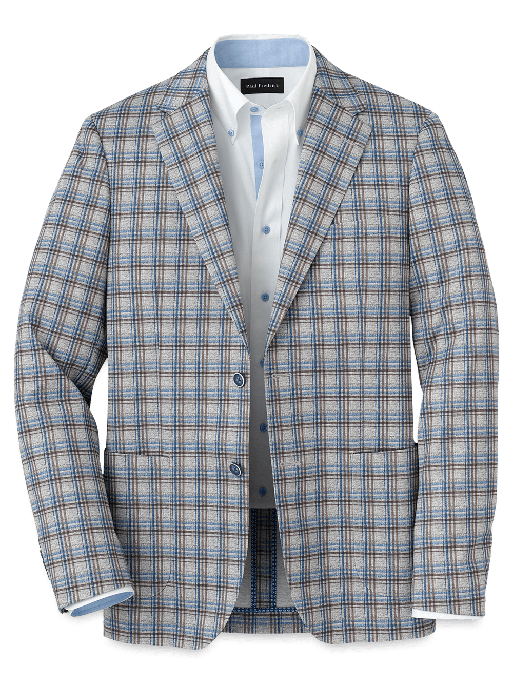 Product Image of Microfiber Knit Stretch Plaid Notch Lapel Sport Coat-Multi