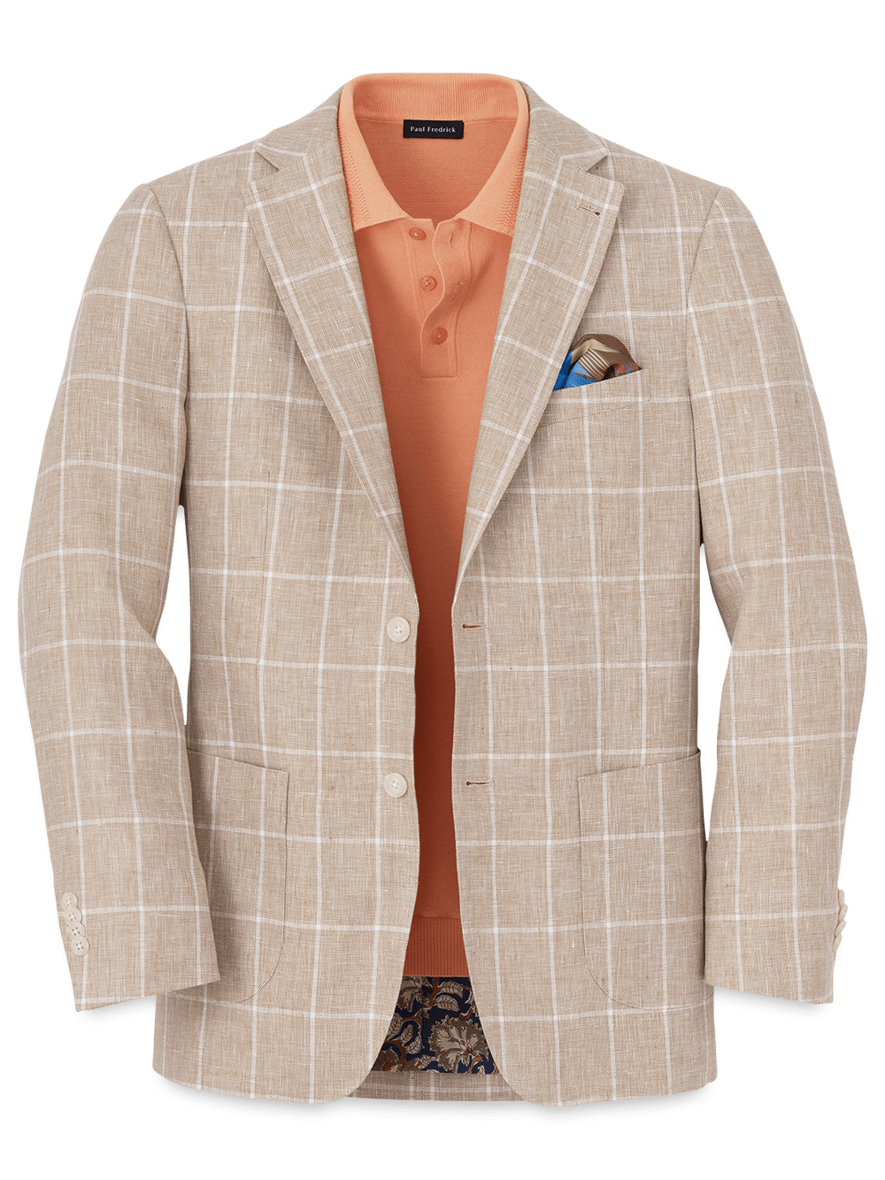 Product Image of Linen Windowpane Single Breasted Notch Lapel Sport Coat-Tan