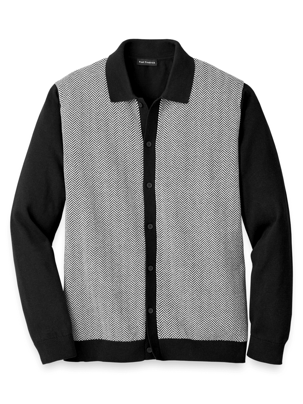 Product Image of Cotton Button Front Polo-Black/White