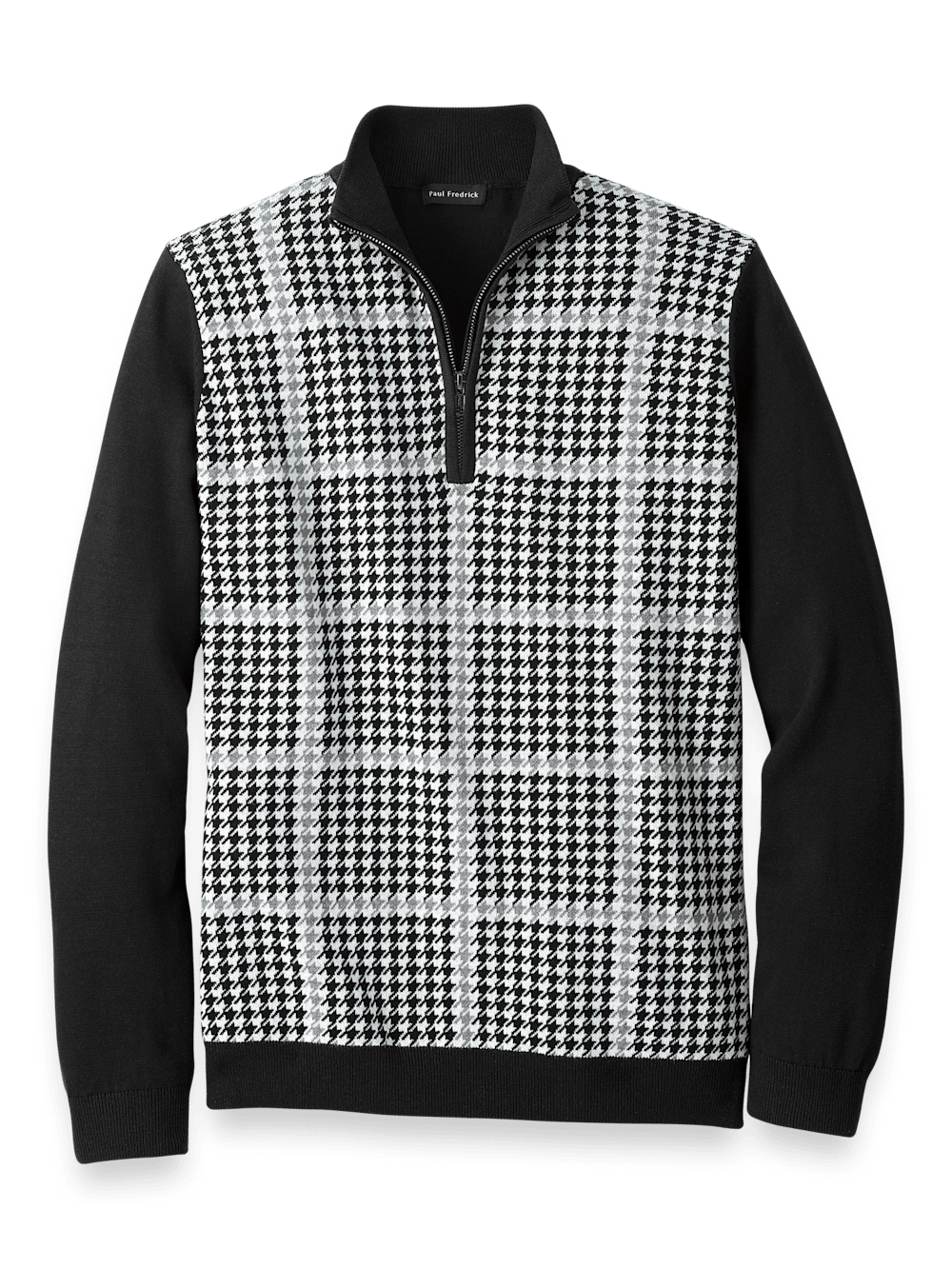Product Image of Cotton Quarter Zip Mock Neck Sweater-Black/White