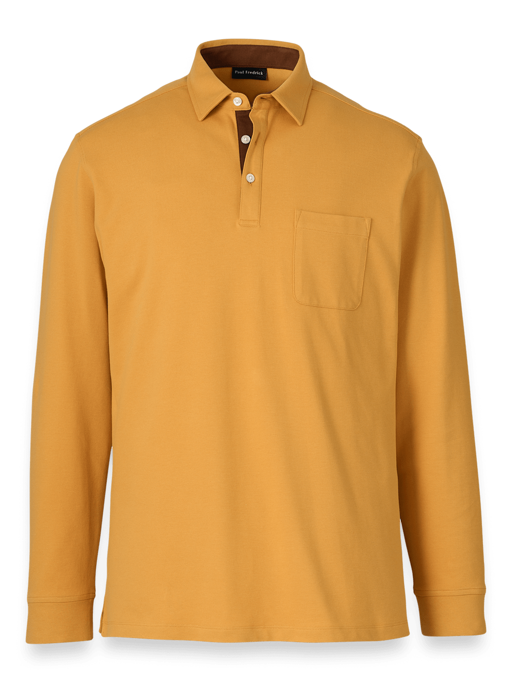 Product Image of Cotton/spandex Pique Three Button Polo-Gold