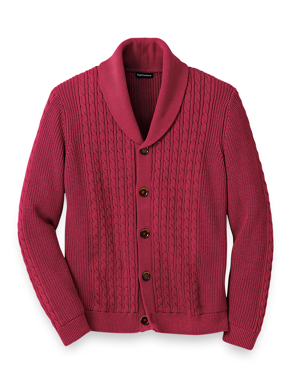 Product Image of Cotton Cable Button Front Cardigan Sweater-Burgundy