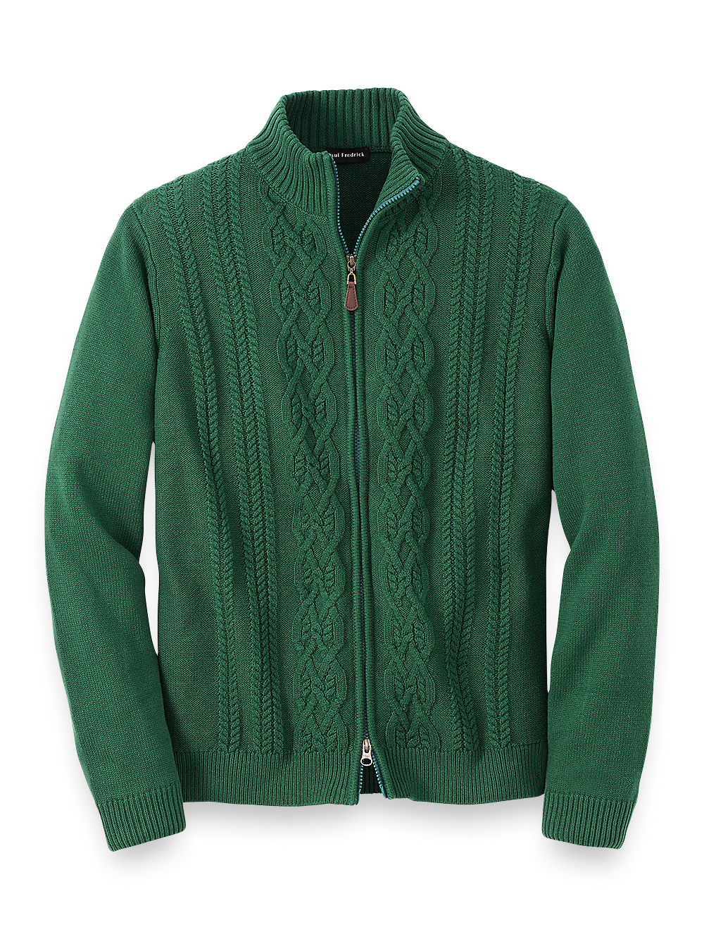 Product Image of Cotton Full Zip Mock Neck Sweater-Green