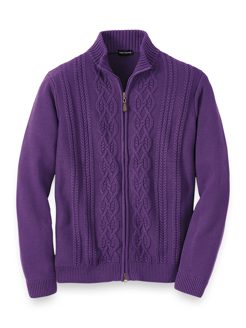 Product Image of Cotton Full Zip Mock Neck Sweater-Purple