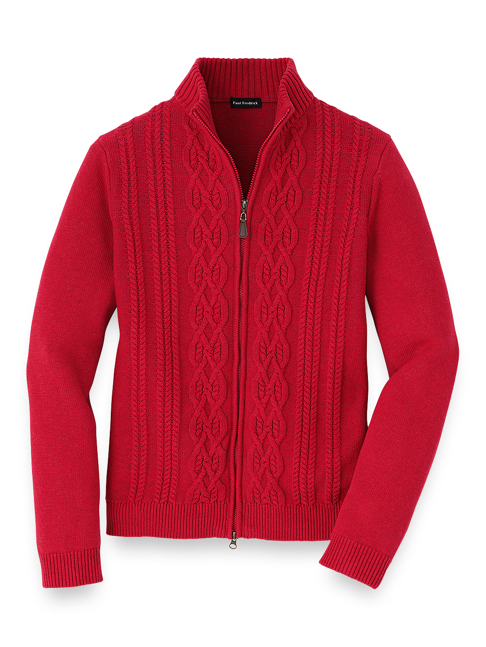 Product Image of Cotton Full Zip Mock Neck Sweater-Red