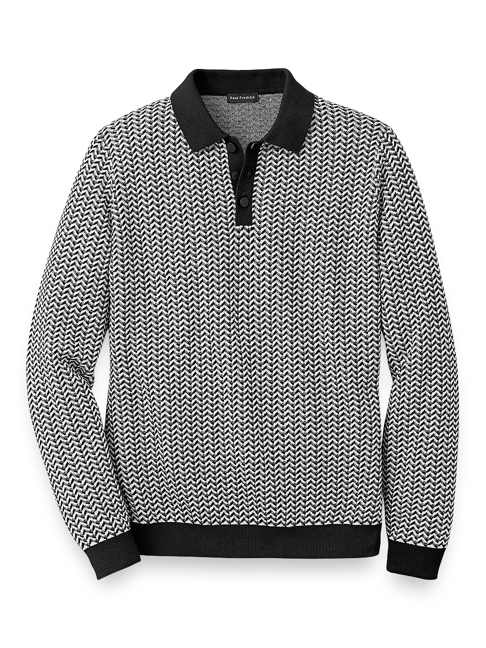 Product Image of Cotton Three Button Polo-Black/Ivory