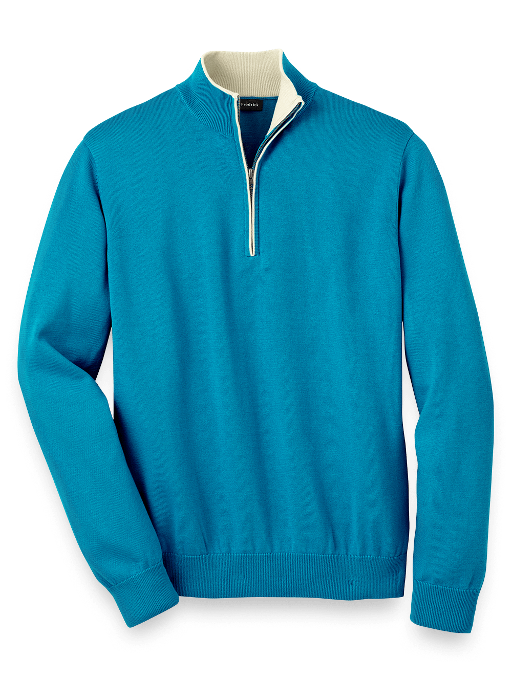 Product Image of Supima Cotton Zip Mock Neck Sweater-Turquoise