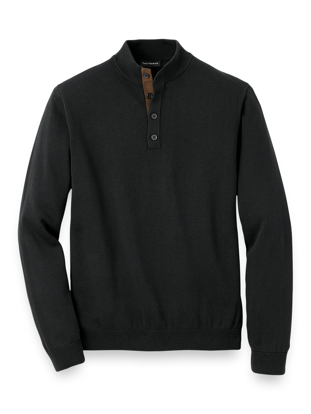 Product Image of Supima Cotton Four Button Mock Neck Sweater-Black