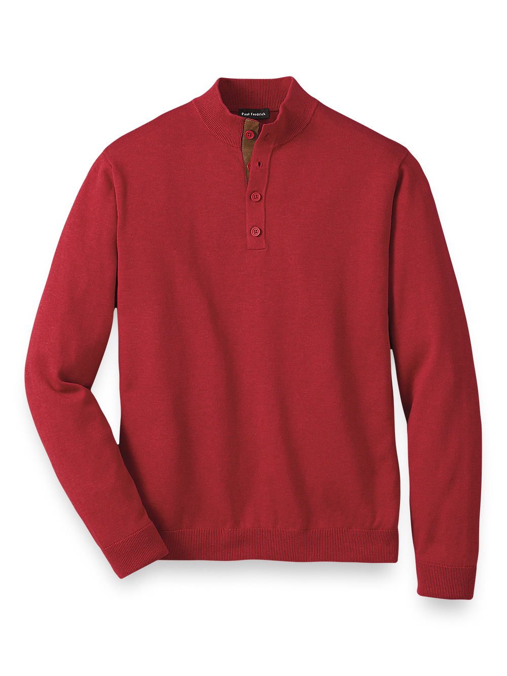 Product Image of Supima Cotton Four Button Mock Neck Sweater-Red