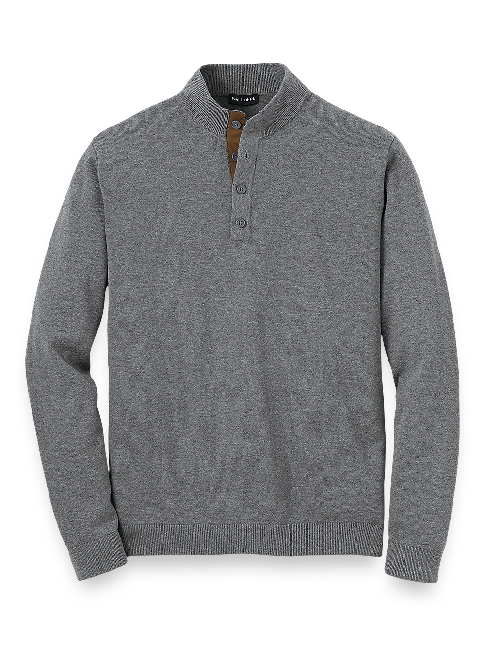Product Image of Supima Cotton Four Button Mock Neck Sweater-Medium Grey