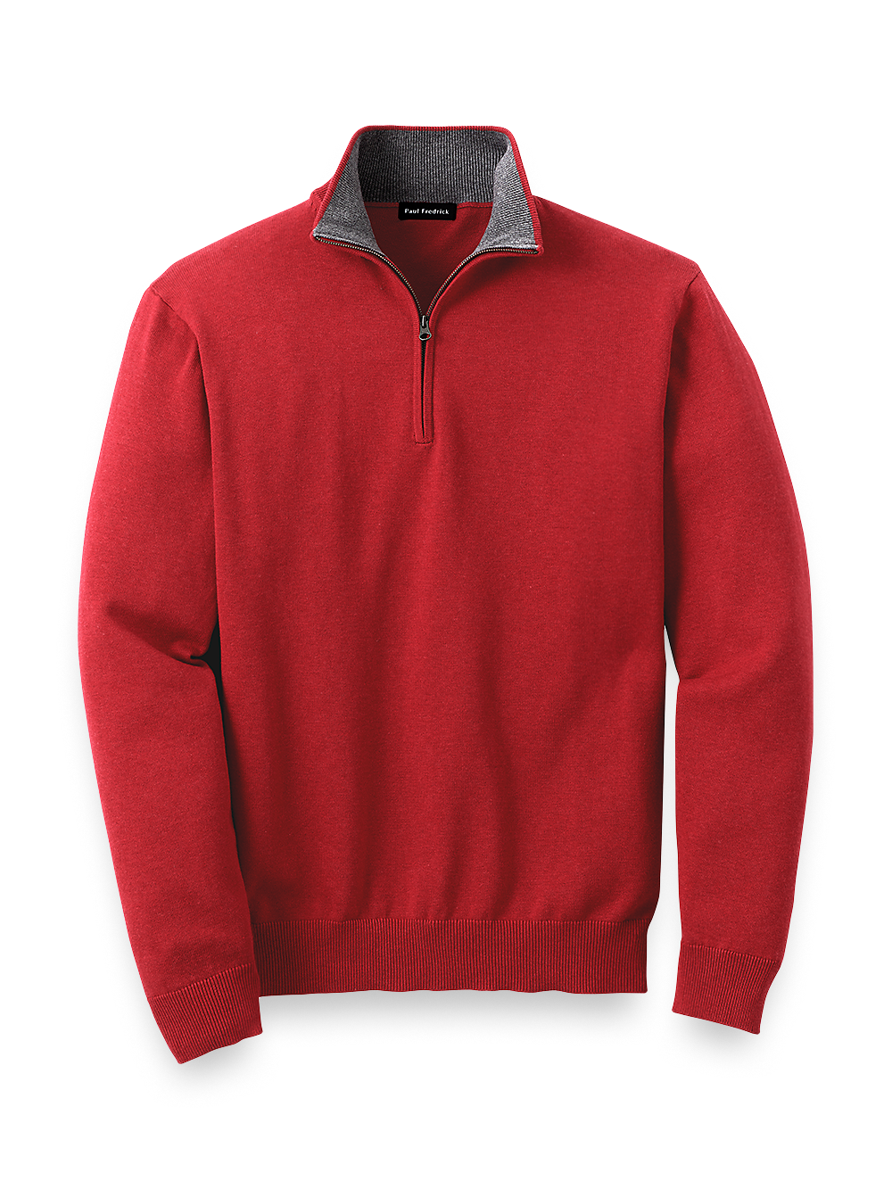 Product Image of Supima Cotton Zip Mock Neck Sweater-Red