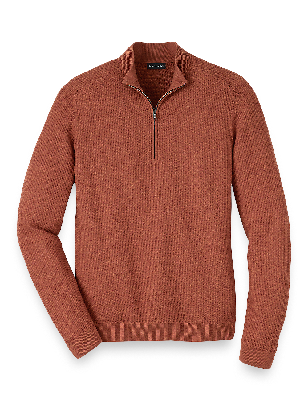Product Image of Silk, Cotton & Cashmere Zip Mock Neck Sweater-Terracotta