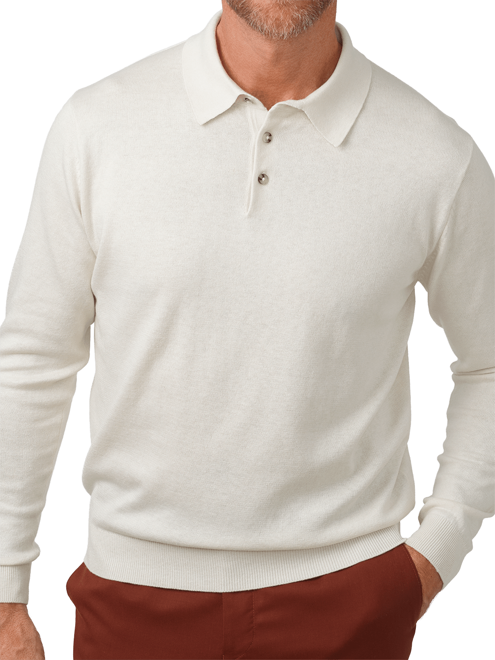 Product Image of Silk, Cotton & Cashmere Long Sleeve Polo-Cream