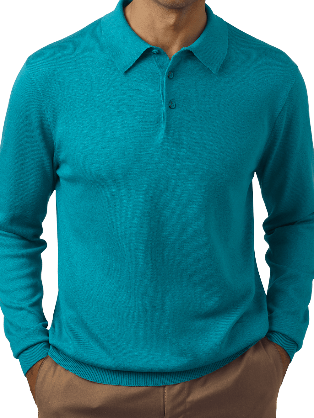 Product Image of Silk, Cotton & Cashmere Long Sleeve Polo-Aqua