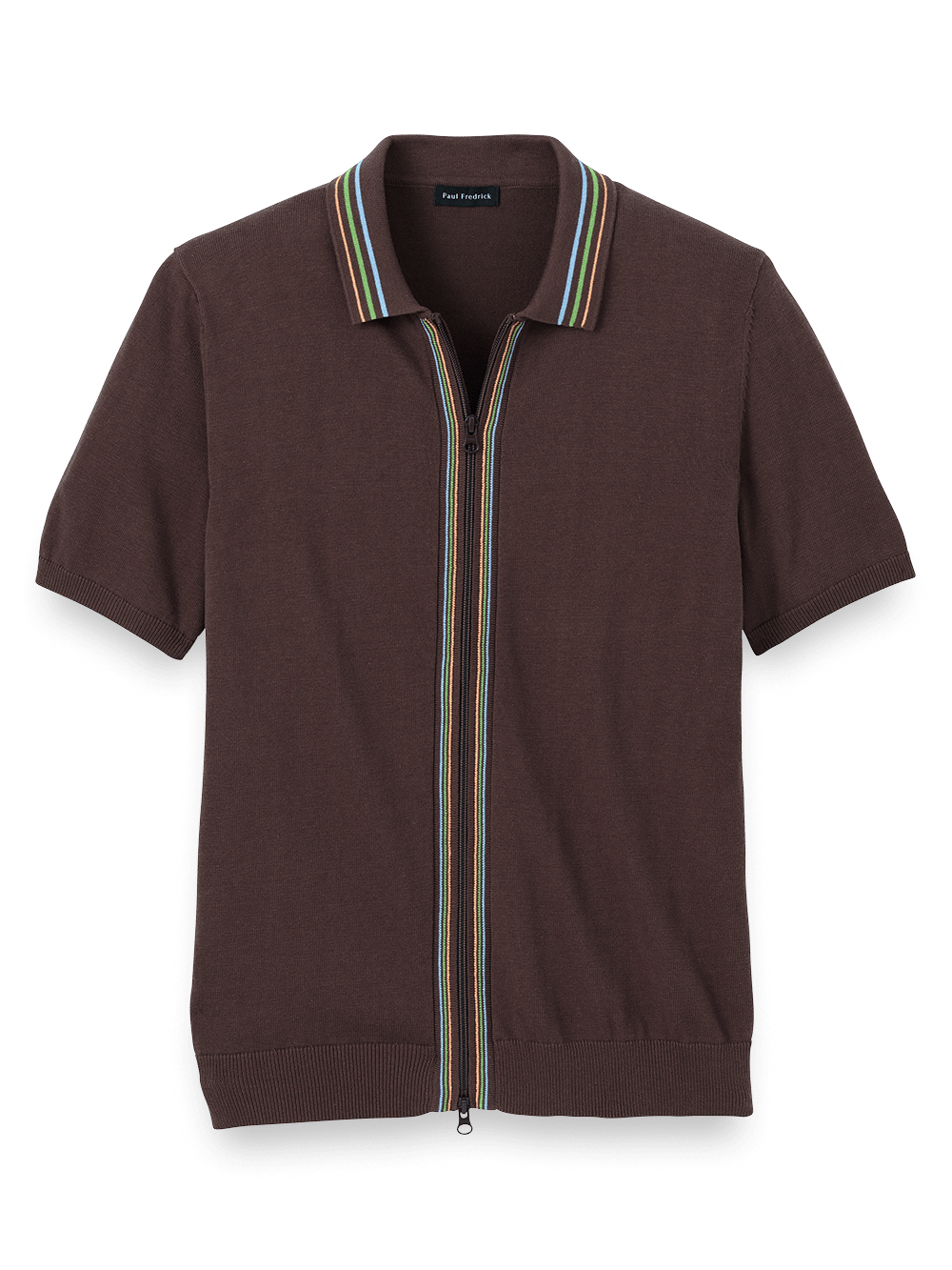 Product Image of Cotton Full Zip Polo-Brown