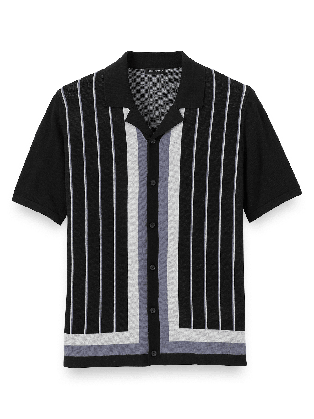 Product Image of Cotton Button Front Camp Collar Sweater-Black