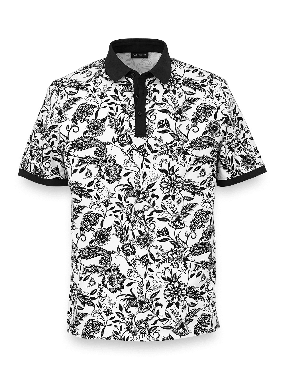 Product Image of Cotton Blend Three Button Polo-Black/White