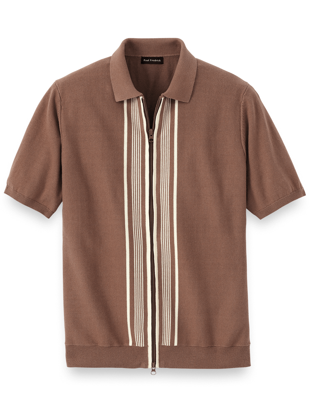Product Image of Cotton Full Zip Polo-Brown