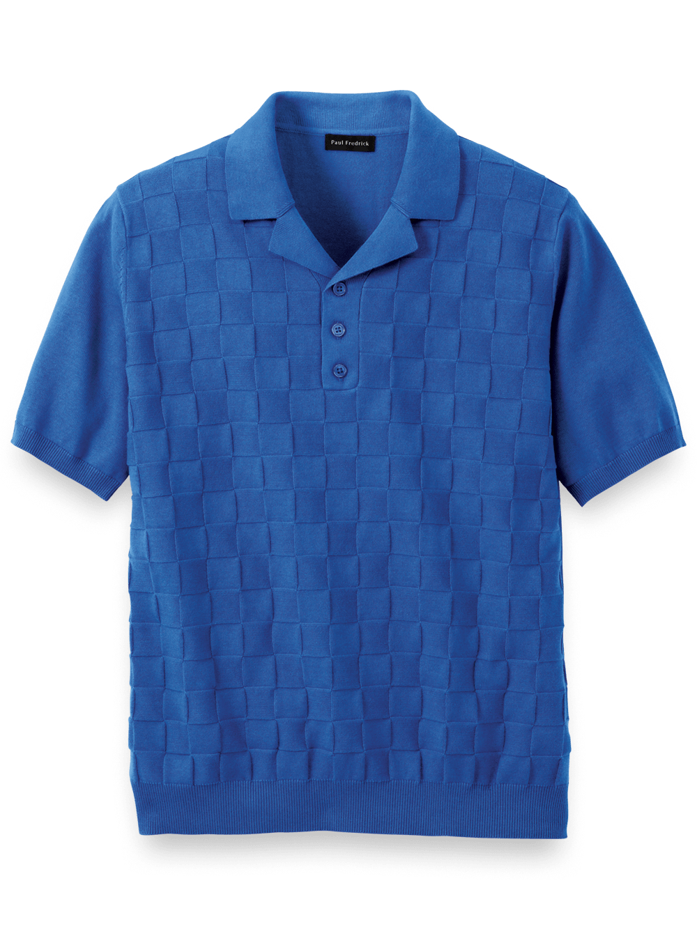 Product Image of Cotton Three Button Camp Collar Sweater-Cobalt