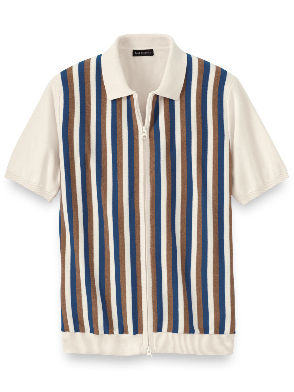 Product Image of Cotton Full Zip Polo-Blue/Brown