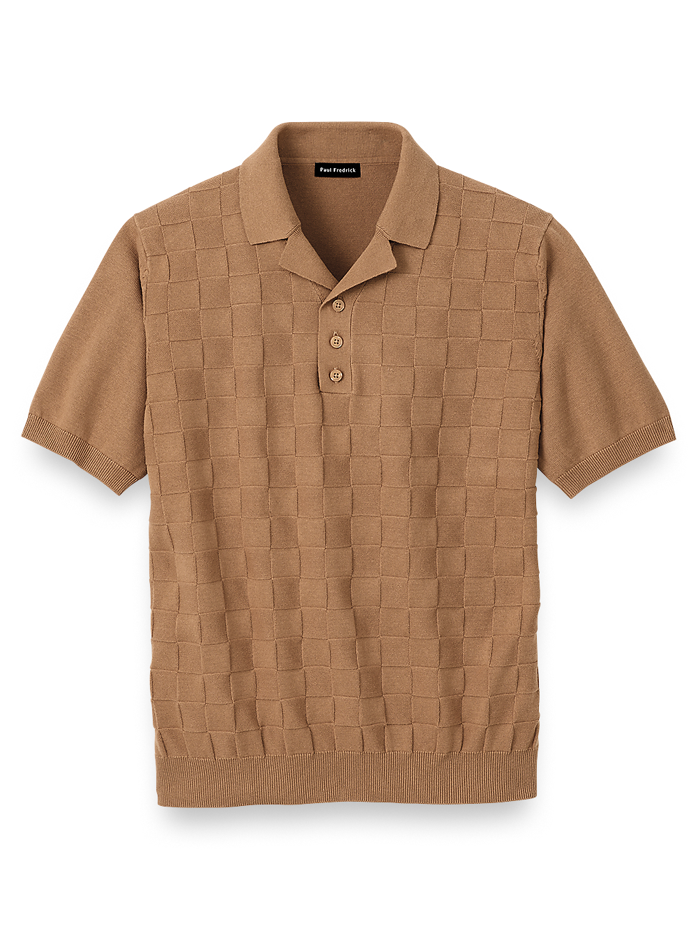 Product Image of Cotton Three Button Camp Collar Sweater-Light Brown